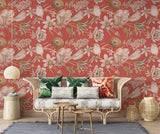 Peel and Stick Wall Mural Floral Wallpaper with Birds – Vintage Spring flowers Print Botanical Wall Mural for Living Room & Bedroom