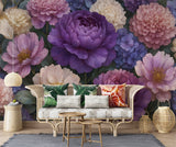 Self Adhesive Floral Wallpaper – Peony & Hydrangea Wall Mural, Removable Botanical Wall Decor