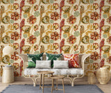 Self-Adhesive Tropical Parrot Wallpaper | Vintage Botanical Birds Pattern | Removable Wall Mural for Living Room Bedroom Interior