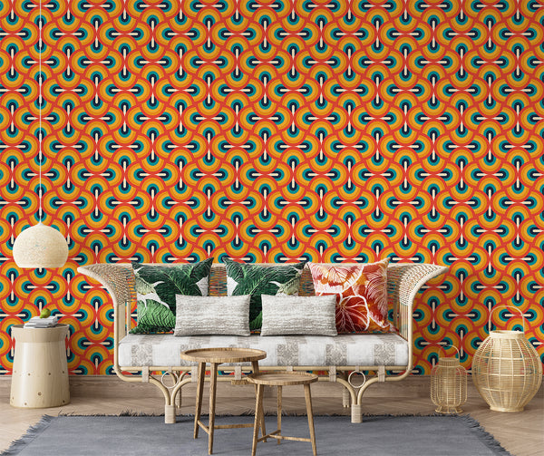 Vintage Style Wallpaper Traditional Wall Mural Retro 60s And 70s Office Print Design For Venue Wall Poster For Kitchen