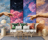 Peel and Stick Wall Mural “Celestial Hands in the Clouds” – Surreal Sky Art Wallpaper