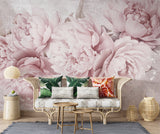 Non-Woven Wall Mural Soft Pink Peonies Floral Decor for Restaurant & Bedroom