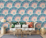 Indian print Pastel colors Full wall Peel and Stick Mural for living room Art wall for bedroom Relaxation area design "Mandala" accent wall