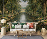Peel and Stick Vintage Wallpaper Swans on the Lake  Wall Mural for Living Room