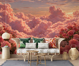 Self-Adhesive Wallpaper Pink Floral Clouds for Living Room