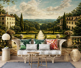 Peel and Stick Wall Mural – Classic Italian Villa Garden Landscape Wallpaper
