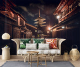 Peel and Stick Wallpaper Japanese Night Street – Vintage Japanese Print for Bedroom and Living Room | Japanese Street Wall Mural