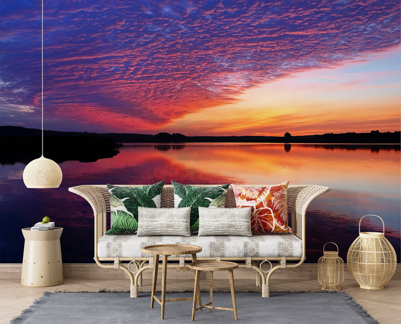 Nature Print Self-Adhesive Wall Mural for Living Room, Relaxation Area "Reflection of Clouds in the Lake" Accent Wall Decor