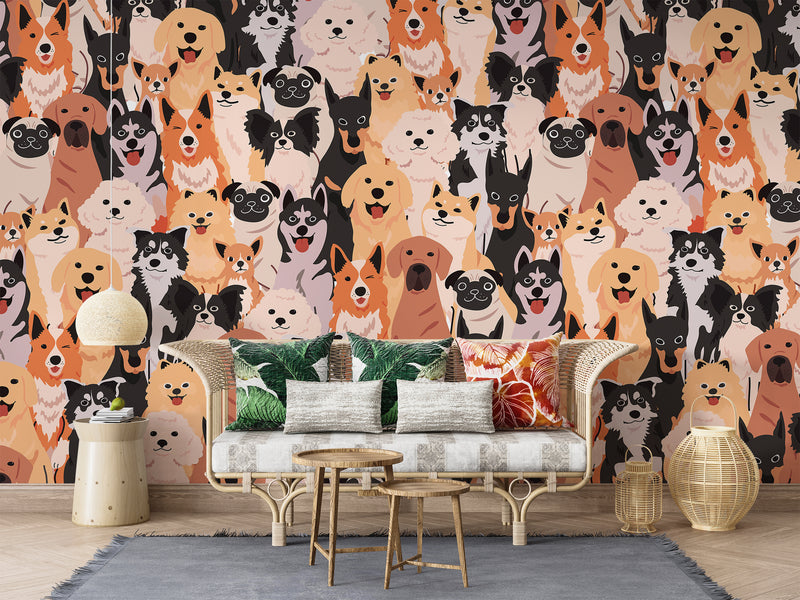 Self-Adhesive Wall Murals Full Wall Collage With Dogs For Cozy Bedroom  Living Room 🐾"Happy Pets"🐾