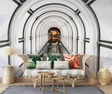 Urban Style Industrial Art Non-Woven Wall Mural For Entire Wall In Living Room Visual Space Enlargement Excavator Underground Tunnel Print For Office