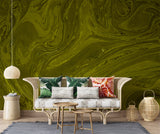 Dark Olive Green Abstract Marble Wall Mural – Modern Peel and Stick Wallpaper, Fluid Art Texture for Contemporary Interior