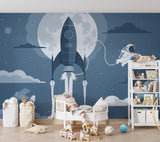 Traditional Kids Wallpaper – Space Rocket & Astronaut Design for Nursery and Children’s Rooms