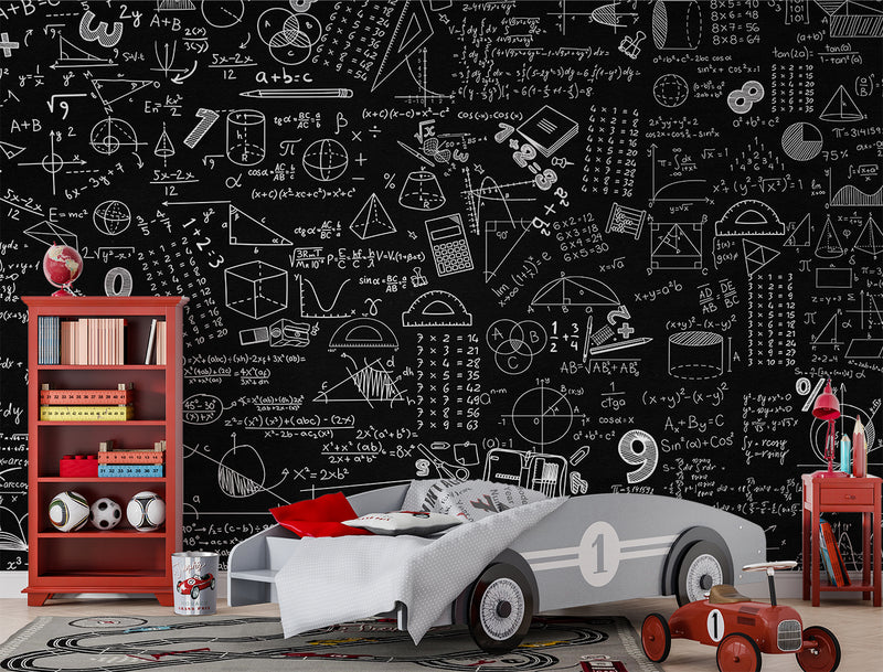 Brutal background Non-woven wallpaper for office Educational print for teen’s room Dark wall with mathematical formulas Full wall art Unique wallpaper ⚙️