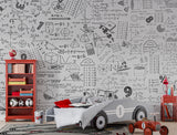 Graphic wallpaper Science theme Mathematical wallpaper Full wall peel and stick mural for kids’ room or living room Educational space print Gray background "Mathematical Formulas" 🧮