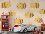 Cute Wall Murals for Kids Room, Self-Adhesive Full Wall Wallpaper “Rectangular Bees” Print for Playroom, Children’s Art for Nursery 🐝✨