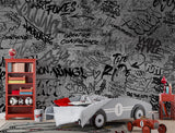 Peel and Stick Grey Graffiti Wall Mural – Modern Interior Design Wallpaper for Gaming Room, Peel and Stick Urban Street Art Decor