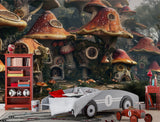 Fantasy Print for Kids Room, Non-Woven Wall Murals, Botanical Design “Mushroom City” for Children’s Playroom 🌿🍄