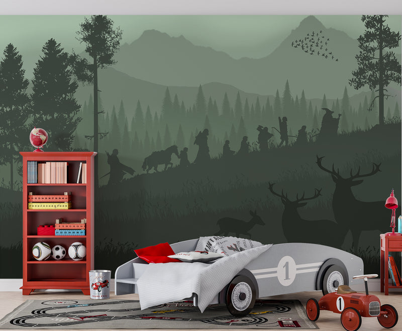 Self-adhesive wallpaper for a kids' room with a spirit of adventure and a magical atmosphere, accent wall art print "Silhouettes of Heroes" ✨