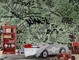 Self-Adhesive Green Graffiti Wall Mural for Gaming Room – Modern Urban Interior Design Decor
