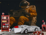 Non-Woven Wallpaper Astronaut in Space with Retro Boombox – Vintage Wall Mural for Bedroom and Living Room