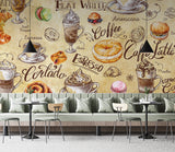 Non-woven wallpaper, vibrant wall decor for kitchen or café – "Coffee and Dessert in Vintage Style"