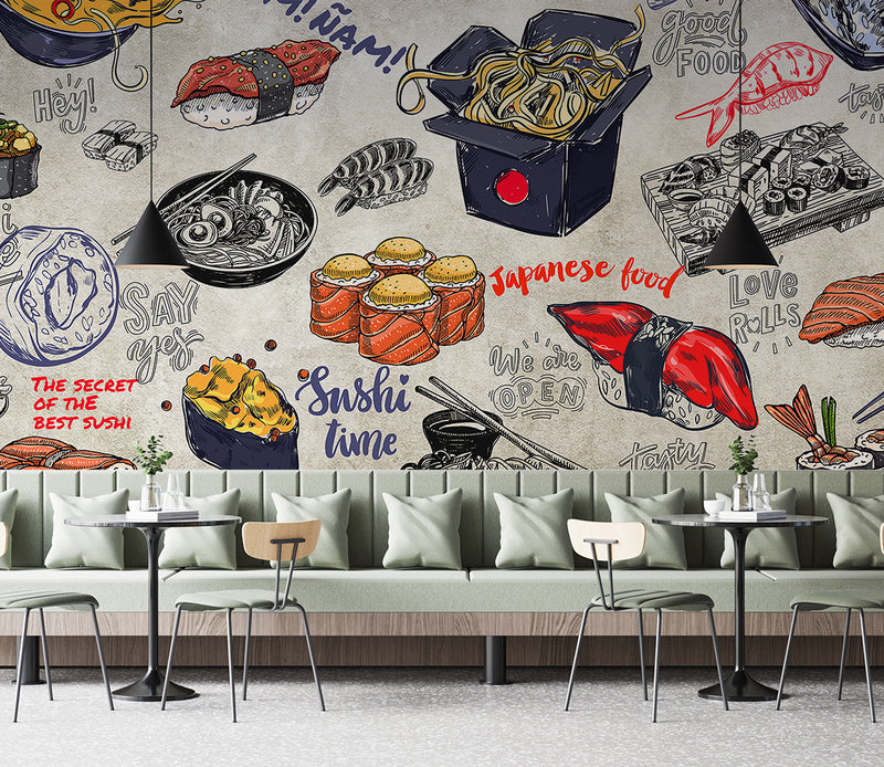High-Quality Self-Adhesive Photo Wallpaper With Custom Design For Kitchen, Restaurant, Or Office – "Japanese Cuisine On A Dark Background" (Copy)