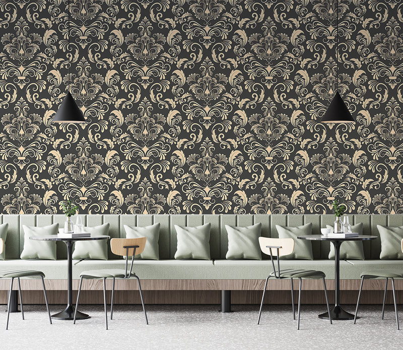 Vintage Style Vinyl Wallpaper Wallpaper for Themed Venue Design, Living Room, or Bedroom. Wall Print 'Royal Damask Ornament'