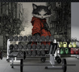 Cyberpunk Cat Wall Mural – Gaming Room Peel and Stick Wallpaper | Cool Teen Bedroom Decor Gift