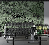 Self-Adhesive Green Graffiti Wall Mural for Gaming Room – Modern Urban Interior Design Decor