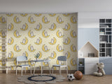 Peel and Stick Wall Mural “Happy Bunnies on the Moon” – Kids Room Wallpaper