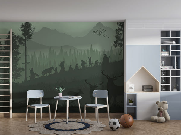 Self-adhesive wallpaper for a kids' room with a spirit of adventure and a magical atmosphere, accent wall art print "Silhouettes of Heroes" ✨