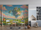 Floating Castle Fantasy Kids Wallpaper – Pastel Dreamland Peel and Stick Mural for Nursery and Playroom