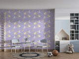Non-Woven Wall Mural “Cute Bunnies on the Moon Catching Stars” – Magical Nursery Wallpaper