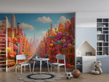 Non-Woven Wall Mural Candy Cityscape – Colorful Fantasy Candy World Wallpaper for Kids Room & Playroom Decor