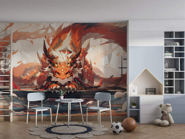 Anime Print Self-Adhesive Wallpaper For Whole Wall Animation Style For Kids Room, Living Room "Japanese Dragon Guardian" 🐉