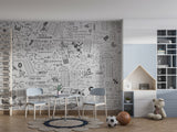 Graphic wallpaper Science theme Mathematical wallpaper Full wall peel and stick mural for kids’ room or living room Educational space print Gray background "Mathematical Formulas" 🧮