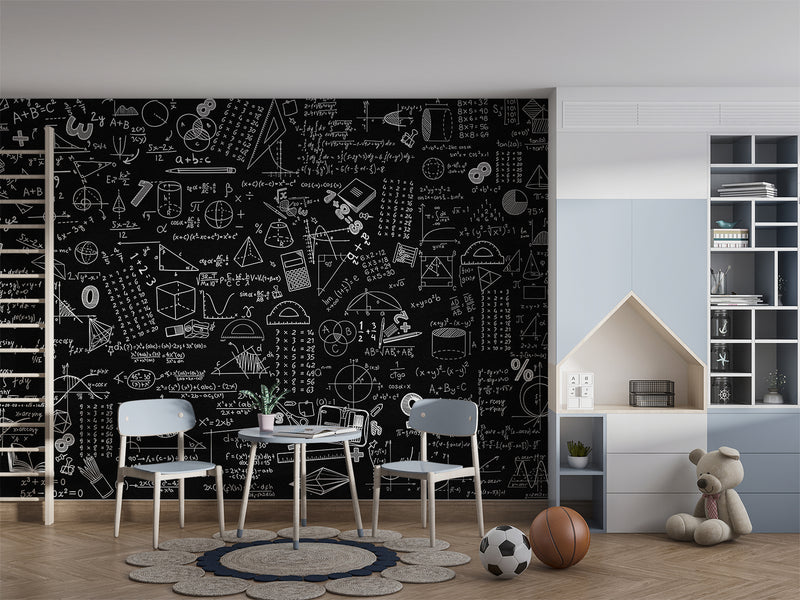 Brutal background Non-woven wallpaper for office Educational print for teen’s room Dark wall with mathematical formulas Full wall art Unique wallpaper ⚙️