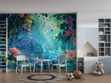 Enchanted Tropical Forest Wall Mural – Colorful Floral Jungle Peel and Stick Wallpaper for Kids Room & Bedroom