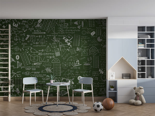 Wallpaper with formulas Math tasks design for kids’ room Peel and stick Mural Wall art Poster Educational zone or school print 📘