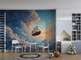 Non-Woven Wall Mural for Kids Room – Flying Ship Fairy Tale Print