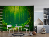 Nature Art For Kids Room Wallpaper Print For Nursery Self-Adhesive Wall Mural For Baby Room Full Wall Poster "Green Arch In The Forest"🌿
