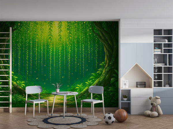 Nature Art For Kids Room Wallpaper Print For Nursery Self-Adhesive Wall Mural For Baby Room Full Wall Poster "Green Arch In The Forest"🌿