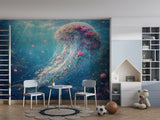 Non-Woven Wallpaper Ethereal Jellyfish Ocean Wall Mural Premium Marine Decor