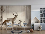 Forest Animals Non-Woven Wallpaper for Kids’ Room Calm Tones for Playroom Deer and Rabbit Wall Print  Forest Design Art Wall Mural