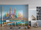 Peel and Stick Wallpaper Kids Room Print – Cartoon City Design for Playroom | Future City Full Wall Mural