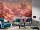 Self-Adhesive Wallpaper Pink Floral Clouds for Living Room