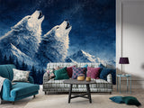 Majestic Wolves in Forest Peel and Stick Wall Mural – Mystical Wildlife Nature Wallpaper for Modern Interior