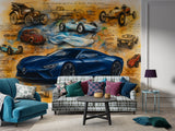 Vintage-style car wallpaper Peel and Stick wall mural for living room, kids' room, art wall in the hall, and office wall print 🚙