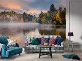 Bright Print Wall Mural For Entire Wall Accent Wall Self-Adhesive Wallpaper For Living Room Autumn Lake Art For Bedroom Fog Over The Lake Poster For Relaxation Area