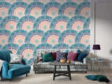 Indian print Pastel colors Full wall Peel and Stick Mural for living room Art wall for bedroom Relaxation area design "Mandala" accent wall